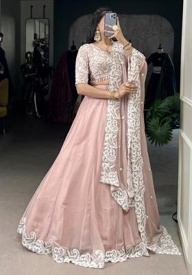 Peach Embroiderd Silk Lehenga Set