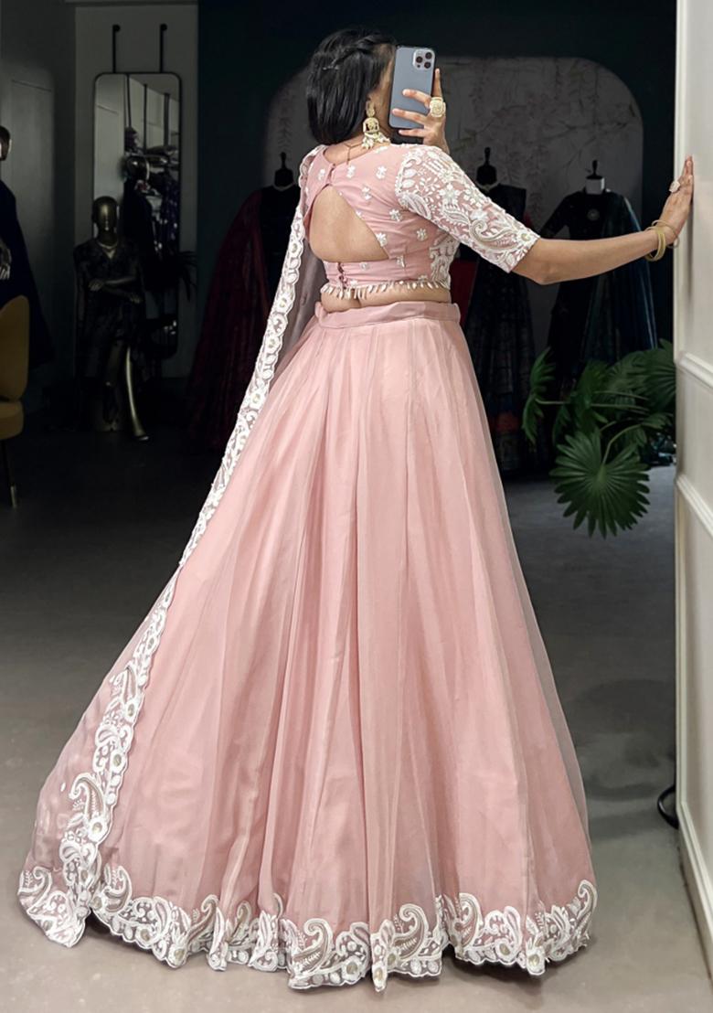 Peach Embroiderd Silk Lehenga Set