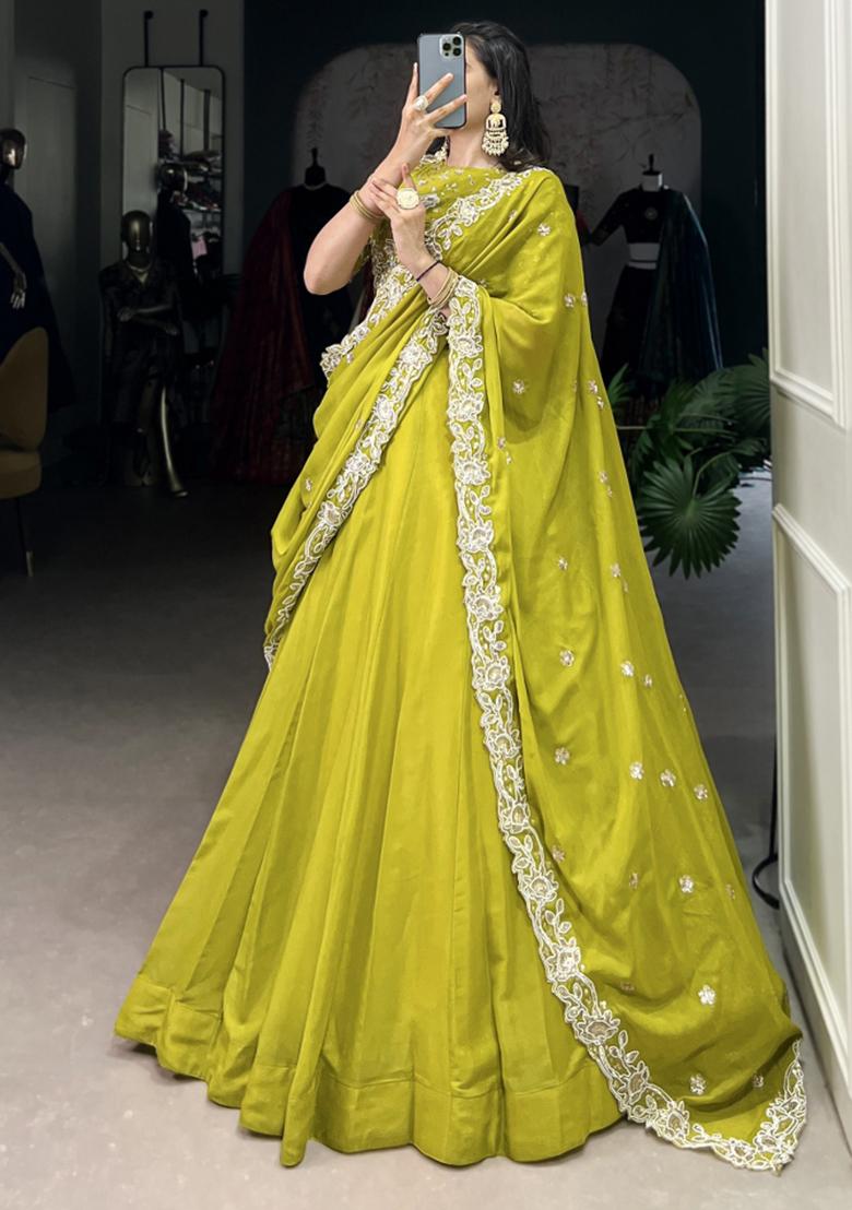 Green Embroiderd Georgette Lehenga Set