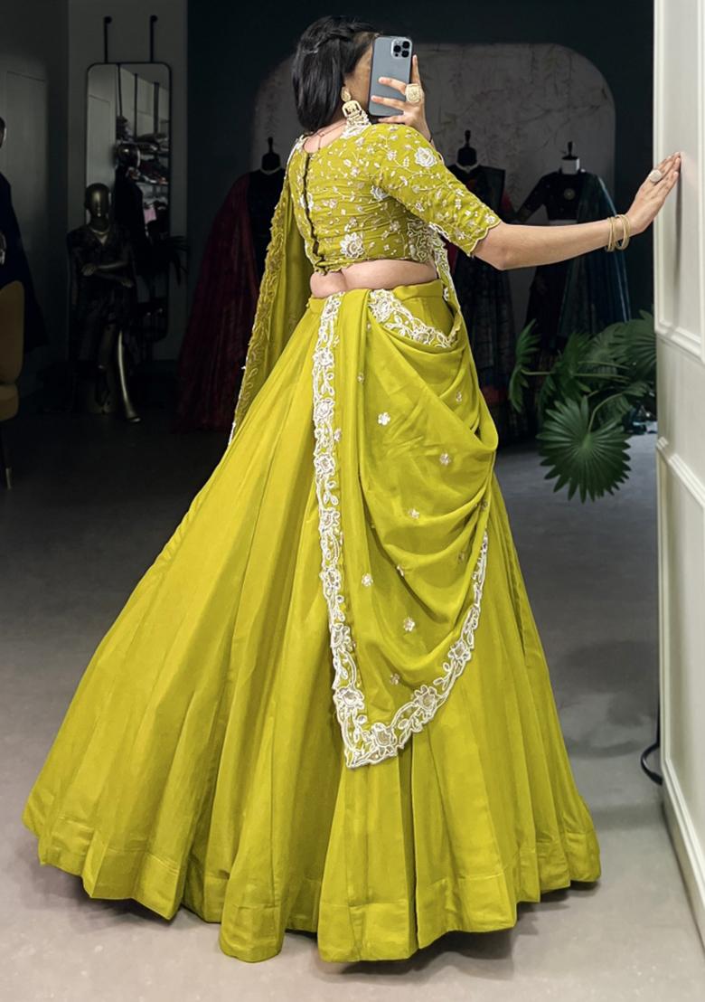 Green Embroiderd Georgette Lehenga Set
