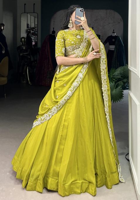 Green Embroiderd Georgette Lehenga Set