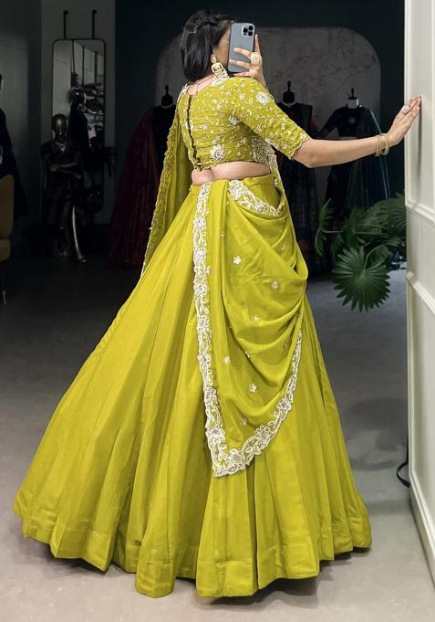 Green Embroiderd Georgette Lehenga Set