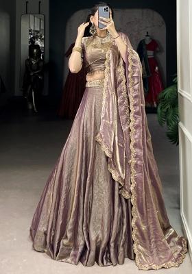 Purple Embroiderd Blended Lehenga Set