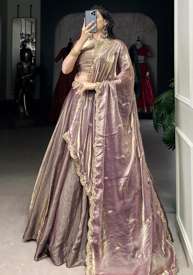 Purple Embroiderd Blended Lehenga Set - Indya