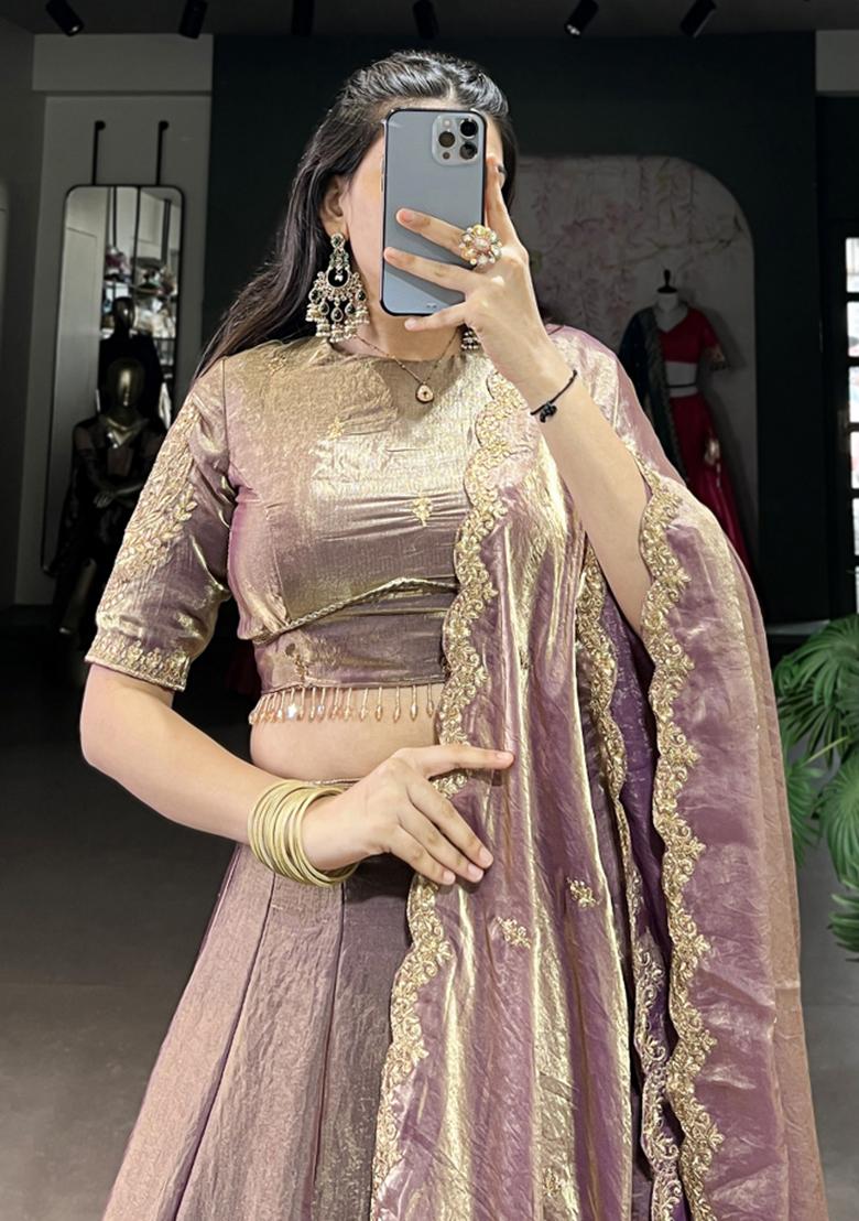 Purple Embroiderd Blended Lehenga Set - Indya