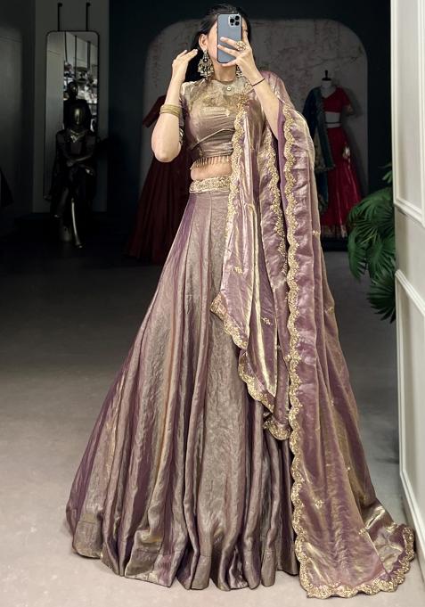 Purple Embroiderd Blended Lehenga Set