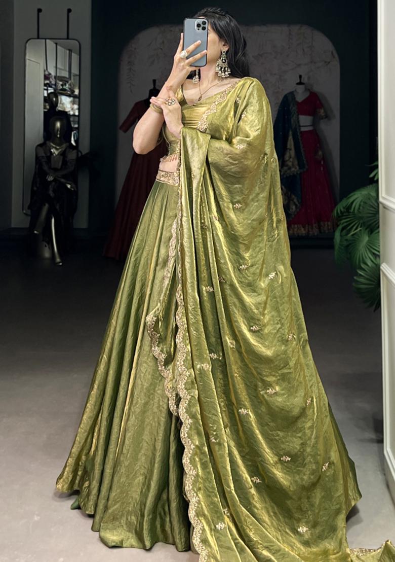 Green Embroiderd Blended Lehenga Set