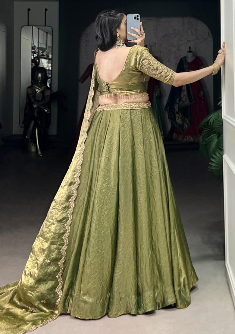 Green Embroiderd Blended Lehenga Set