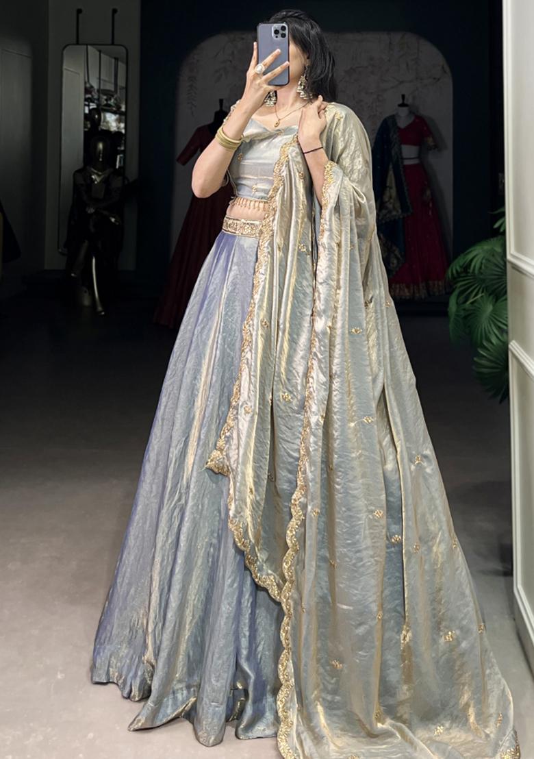 Blue Embroiderd Blended Lehenga Set
