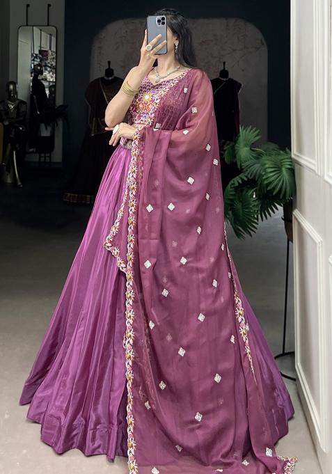 Pink Embroiderd Silk Lehenga Set