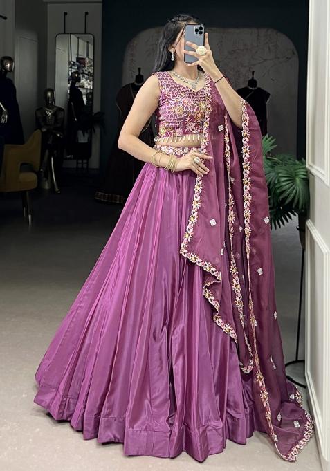 Pink Embroiderd Silk Lehenga Set