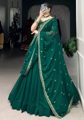 Green Embroiderd Georgette Lehenga Set
