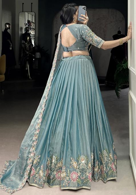 Green Embroiderd Blended Lehenga Set