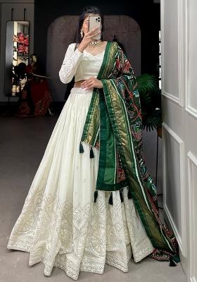 White Embroiderd Georgette Lehenga Set
