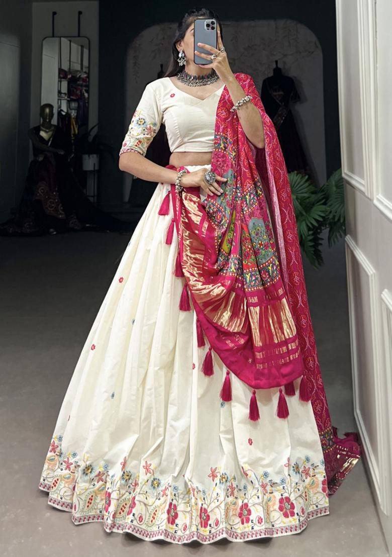 Pink Embroiderd Cotton Lehenga Set