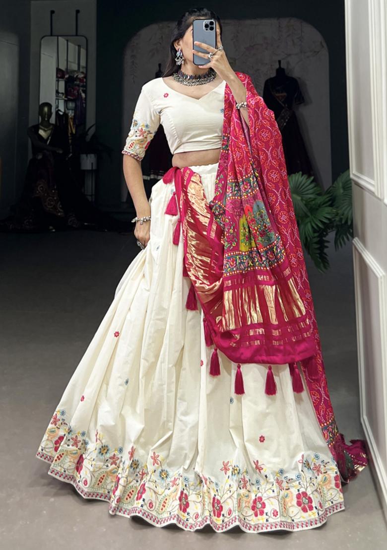 Pink Embroiderd Cotton Lehenga Set
