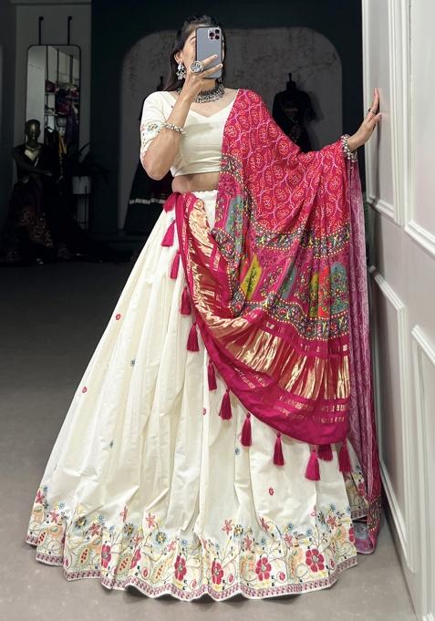 Pink Embroiderd Cotton Lehenga Set