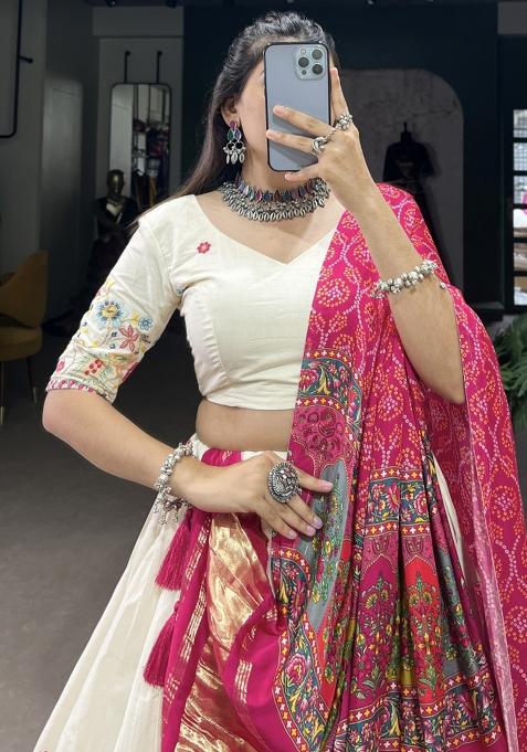 Pink Embroiderd Cotton Lehenga Set