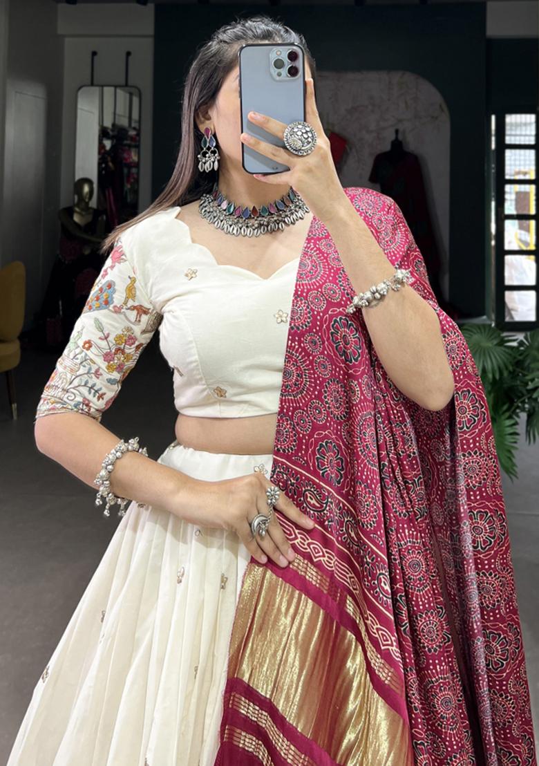 Maroon Embroiderd Cotton Lehenga Set - Indya