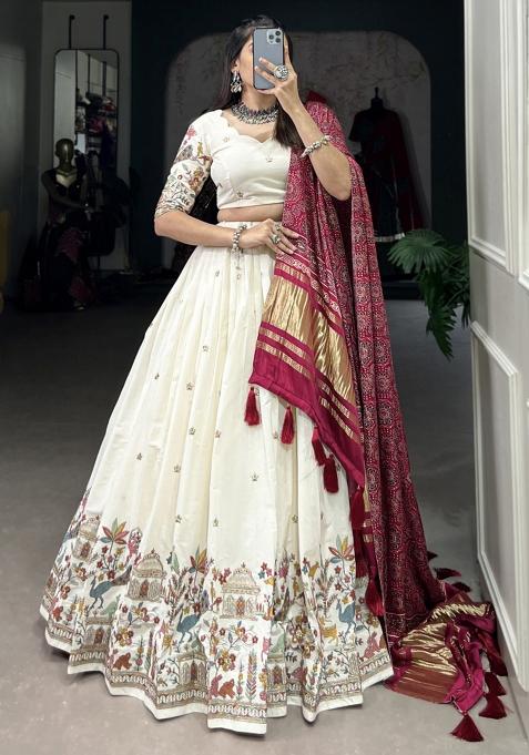 Maroon Embroiderd Cotton Lehenga Set