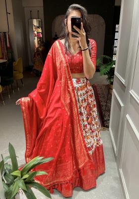 Red Embroiderd Silk Lehenga Set