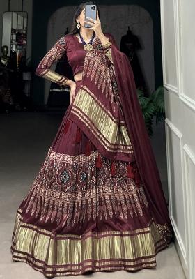 Maroon Embroiderd Silk Lehenga Set