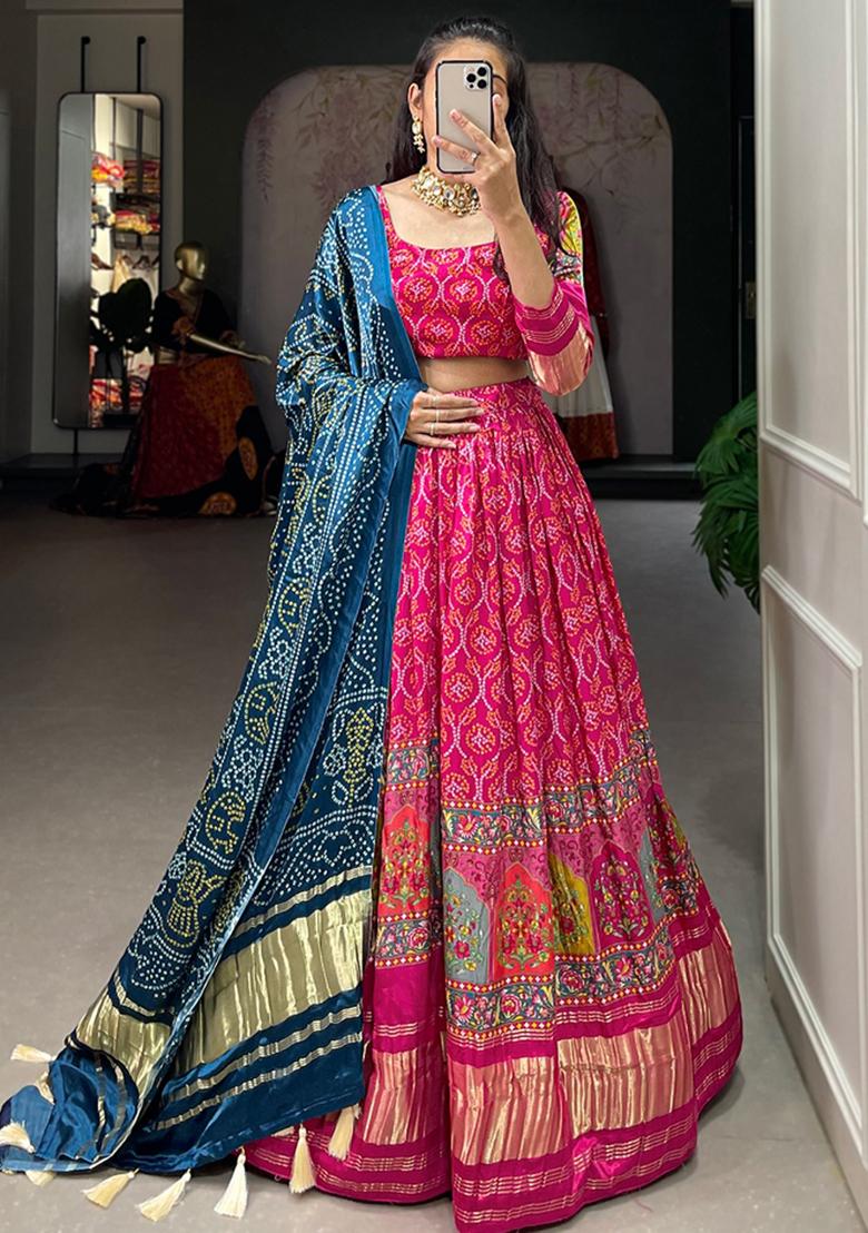 Pink Embroiderd Silk Lehenga Set - Indya