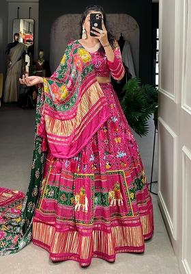 Pink Embroiderd Silk Lehenga Set