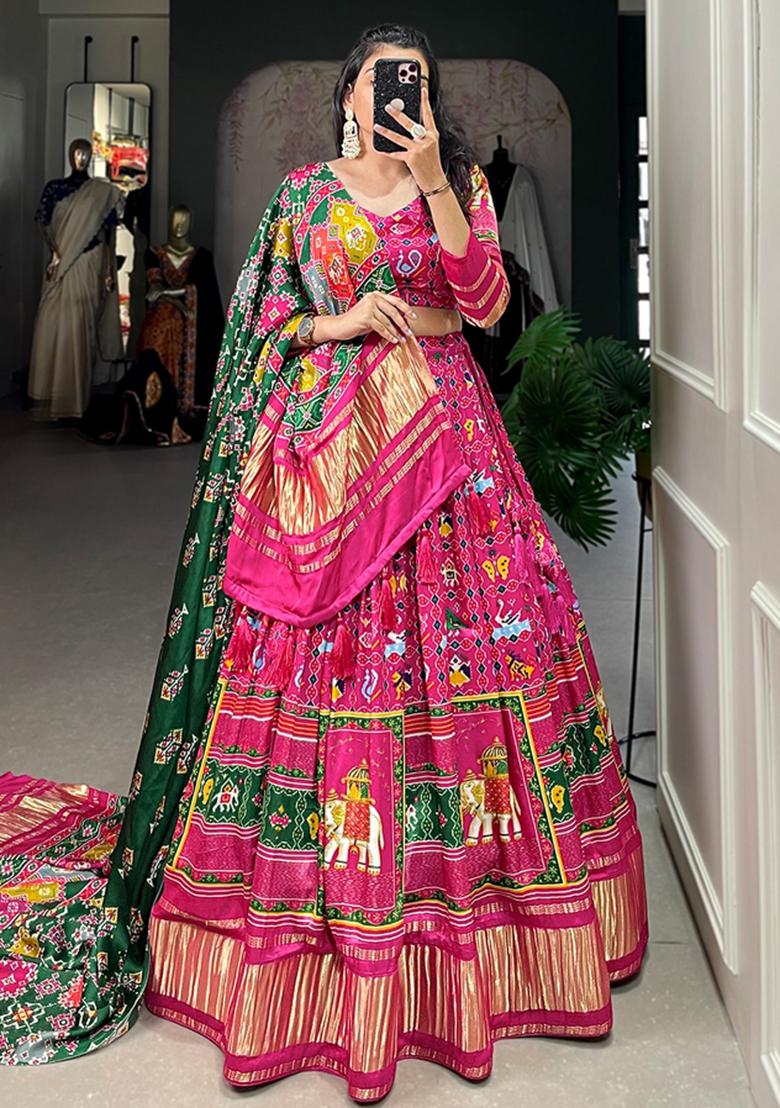 Pink Embroiderd Silk Lehenga Set - Indya