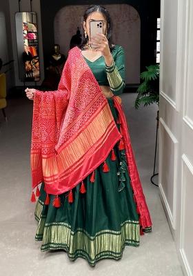 Green Embroiderd Silk Lehenga Set