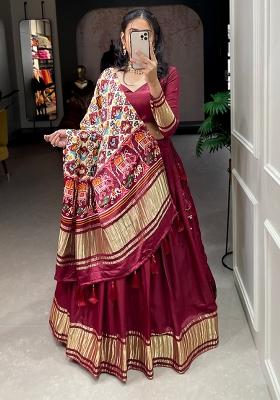 Maroon Embroiderd Silk Lehenga Set