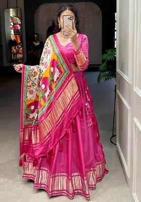 Pink Embroiderd Silk Lehenga Set