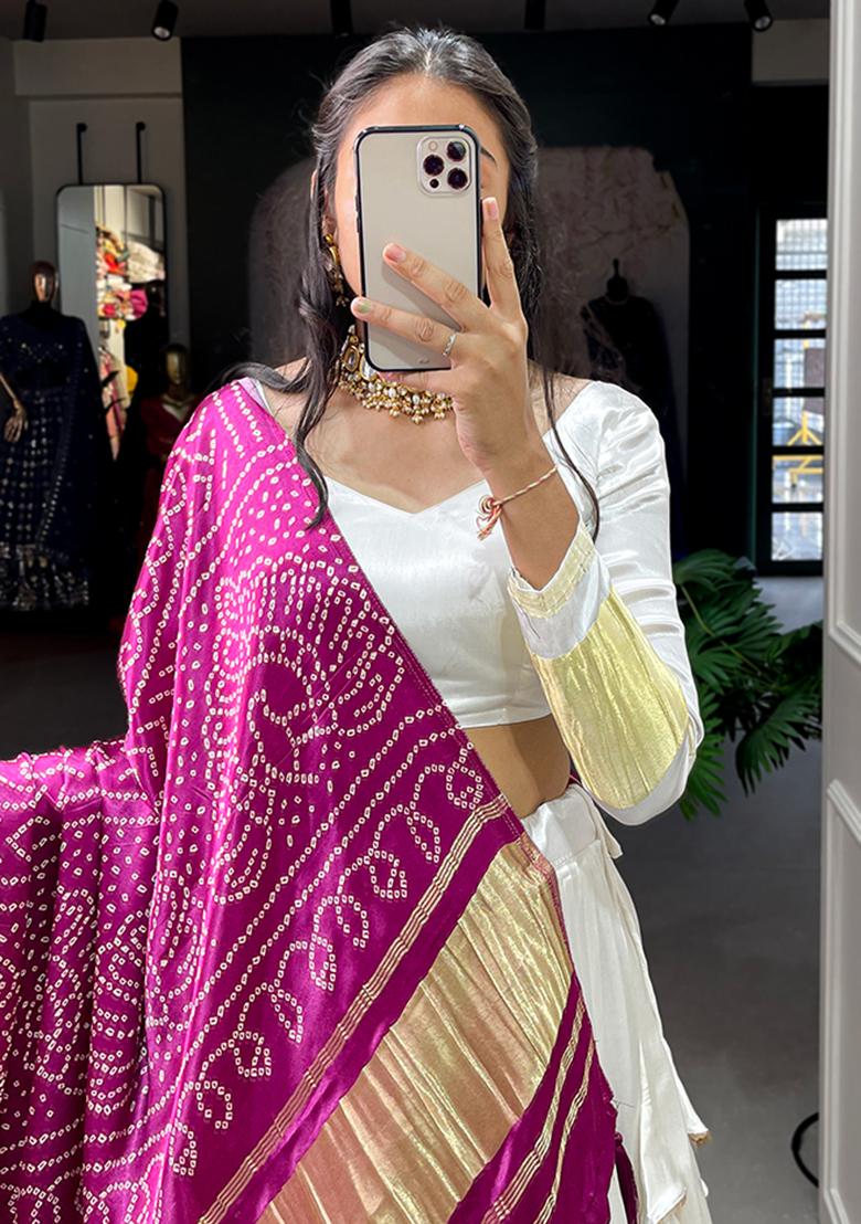 White Embroiderd Silk Lehenga Set - Indya