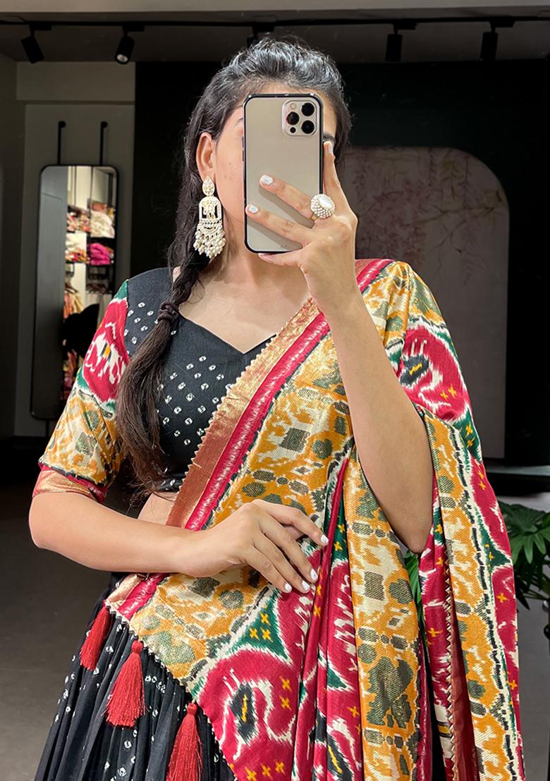 Black Embroiderd Silk Lehenga Set - Indya