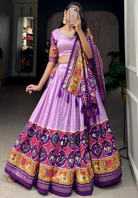 Purple Embroiderd Silk Lehenga Set