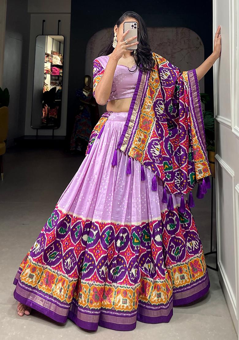 Purple Embroiderd Silk Lehenga Set - Indya