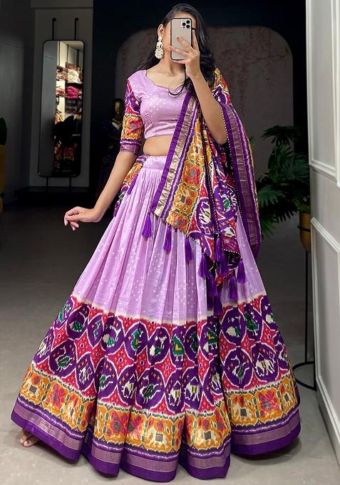Purple Embroiderd Silk Lehenga Set