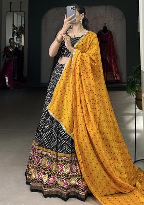 Black Embroiderd Silk Lehenga Set