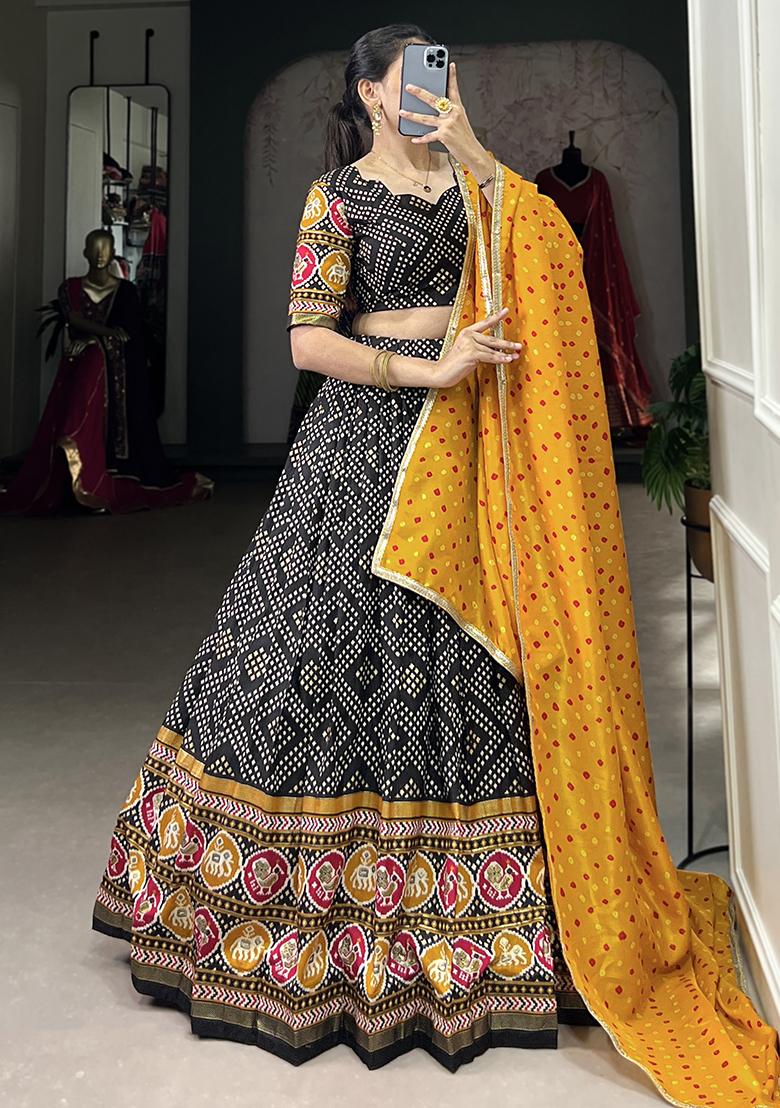 Black Embroiderd Silk Lehenga Set - Indya