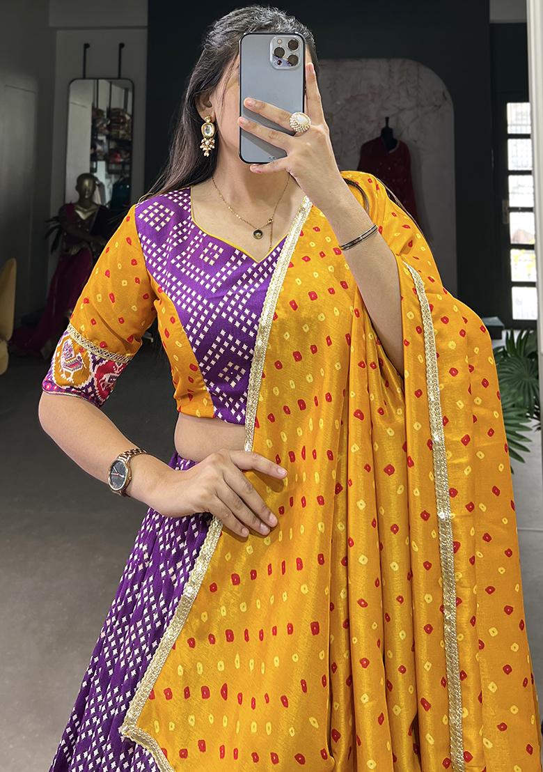 Purple Embroiderd Silk Lehenga Set - Indya