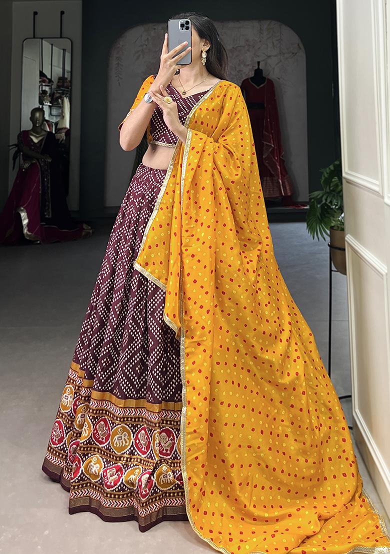 Wine Embroiderd Silk Lehenga Set - Indya