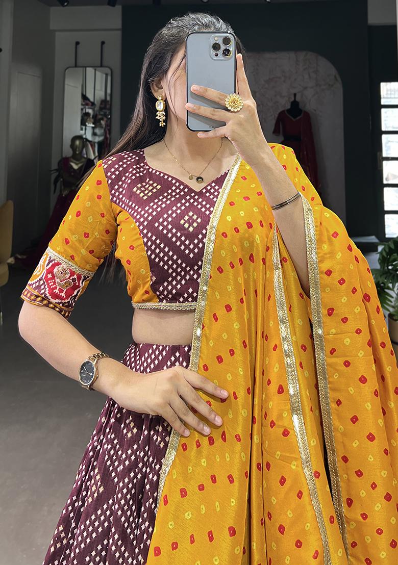 Wine Embroiderd Silk Lehenga Set - Indya