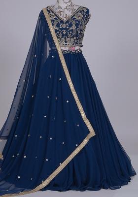 Blue Embroiderd Georgette Lehenga Set