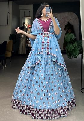 Blue Embroiderd Georgette Lehenga Set
