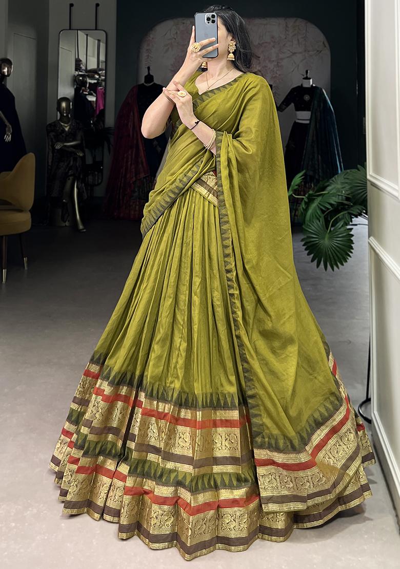 Green Embroiderd Chanderi Lehenga Set