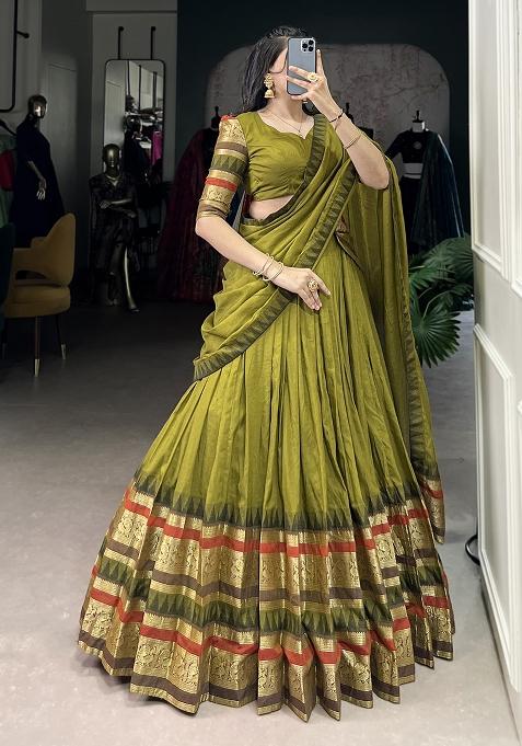 Green Embroiderd Chanderi Lehenga Set