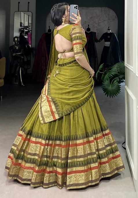 Green Embroiderd Chanderi Lehenga Set