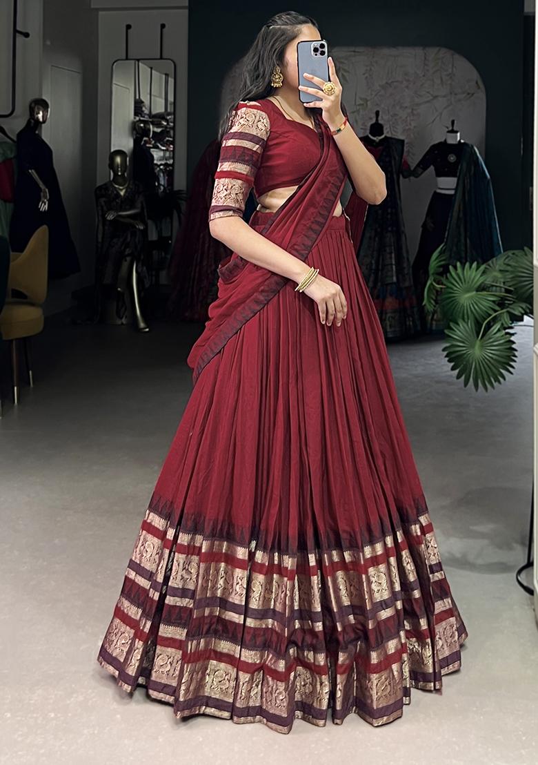 Red Embroiderd Chanderi Lehenga Set