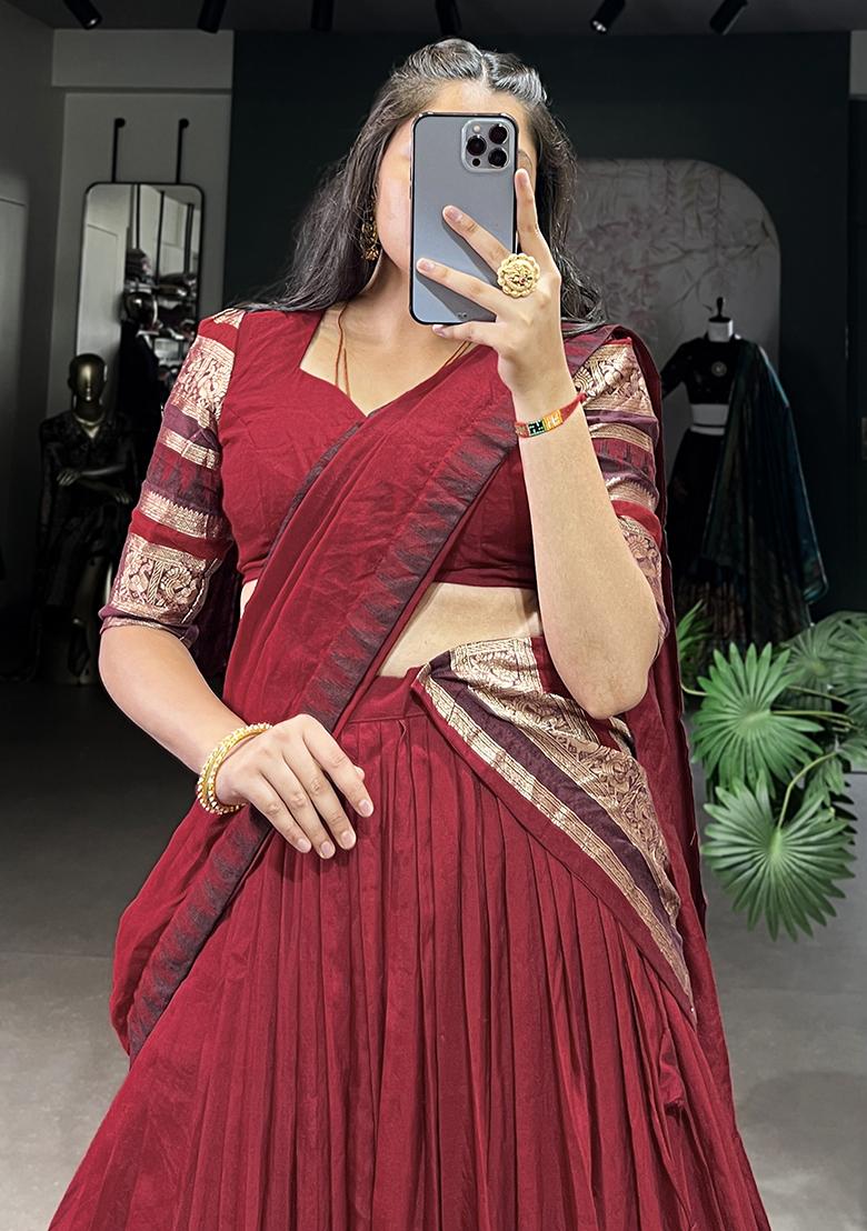 Red Embroiderd Chanderi Lehenga Set