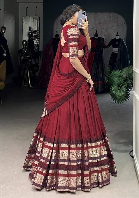 Red Embroiderd Chanderi Lehenga Set